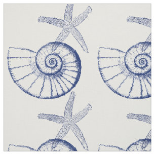 Nautilus Seashell & Starfish Marine Life Custom Fa Fabric