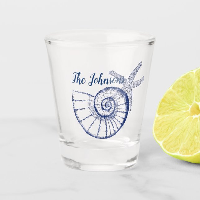 Nautilus Seashell & Starfish Marine Life Custom Shot Glass (Front)