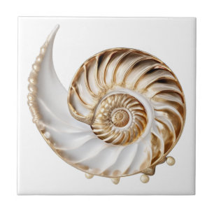 Nautilus shell 3D pearl gold lustre ocean nautical Tile
