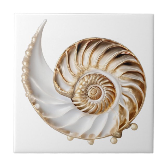 Nautilus shell 3D pearl gold lustre ocean nautical Tile (Front)