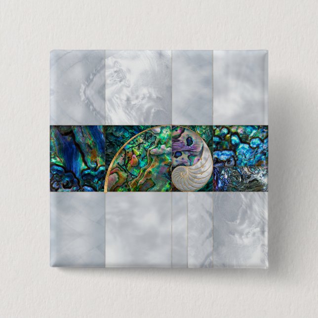 Nautilus Shell - Abalone and Pearl 2 Inch Square Button (Front)