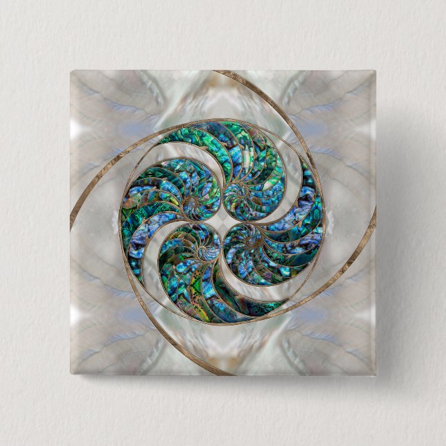 Nautilus Shell - Abalone and Pearl 2 Inch Square Button (Front)