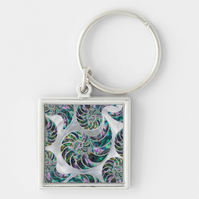 Nautilus Shell Abalone and Pearl Keychain (Front)