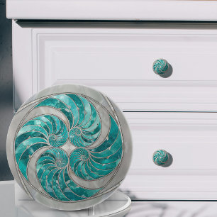 Nautilus Shell Aquamarine and Mother of Pearl Ceramic Knob