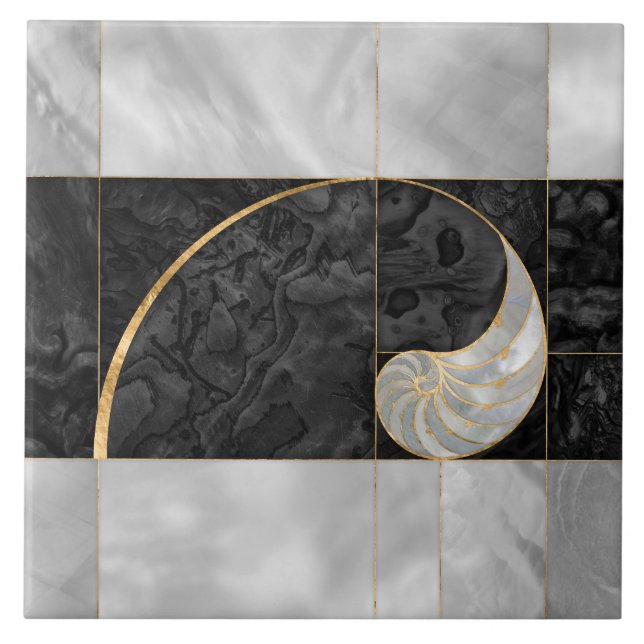 Nautilus Shell - Black Abalone and Pearl Tile (Front)