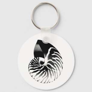 Nautilus shell - black, grey and white keychain