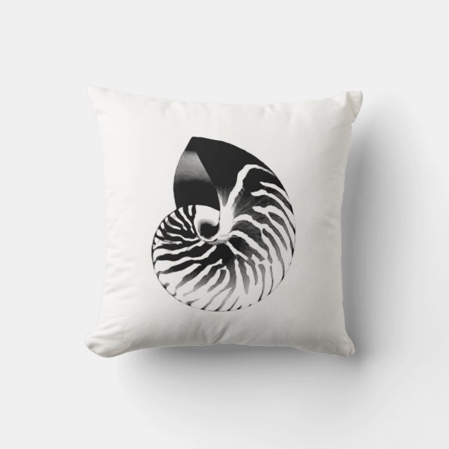 Nautilus shell - black, grey and white throw pillow (Front)