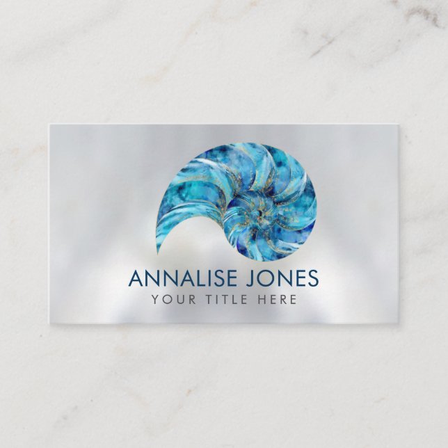 Nautilus Shell Blue watercolor Business Card (Front)
