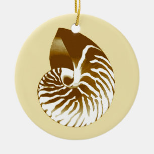 Nautilus shell - brown, white and beige ceramic ornament