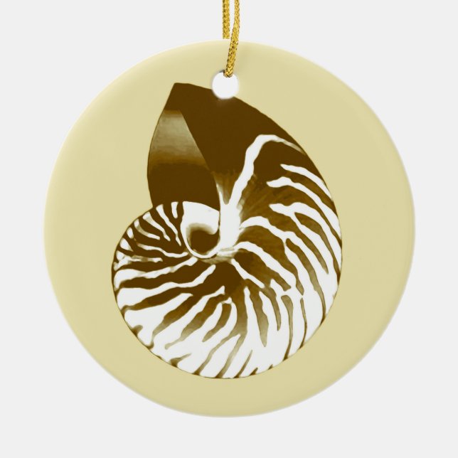 Nautilus shell - brown, white and beige ceramic ornament (Front)