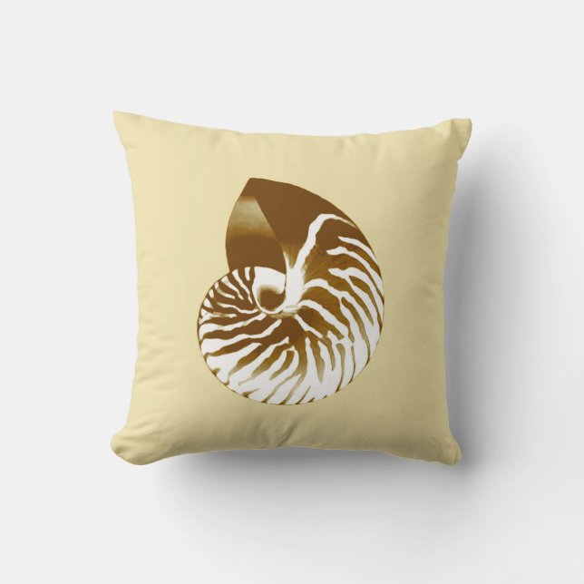 Nautilus shell - brown, white and beige throw pillow (Front)