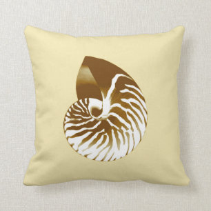 Nautilus shell - brown, white and beige throw pillow