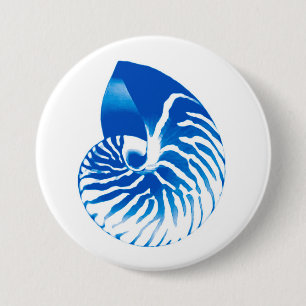 Nautilus shell - cobalt blue and white 3 inch round button