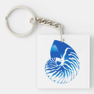Nautilus shell - cobalt blue and white keychain