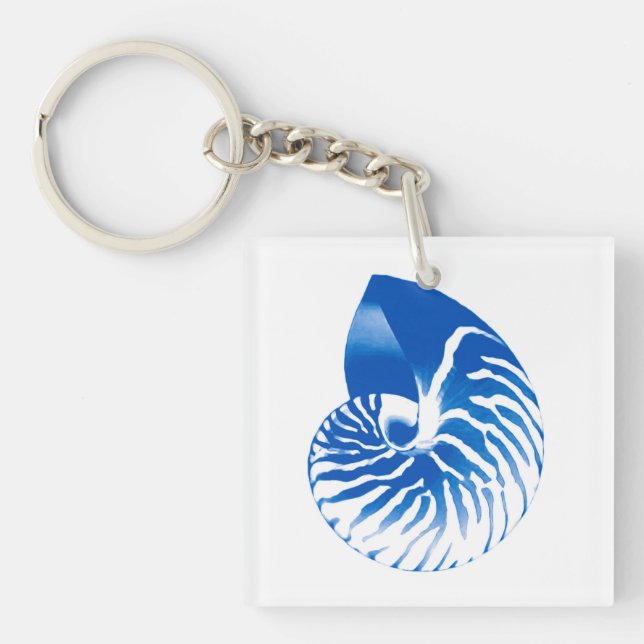 Nautilus shell - cobalt blue and white keychain (Front)