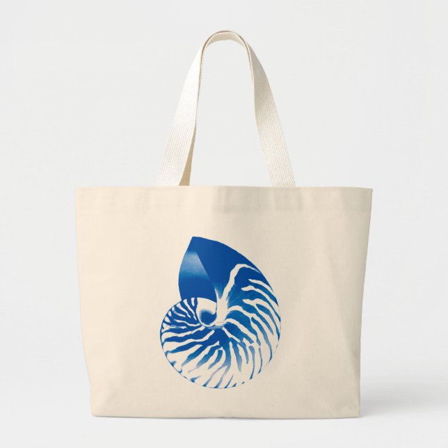 Nautilus shell - cobalt blue and white large tote bag (Front)