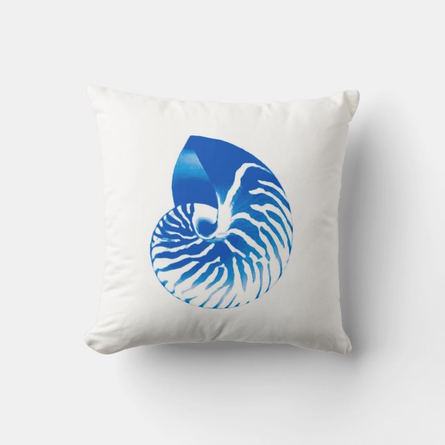 Nautilus shell - cobalt blue and white throw pillow (Front)