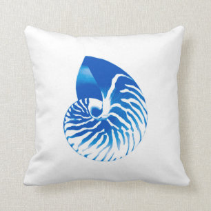Nautilus shell - cobalt blue and white throw pillow