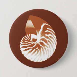 Nautilus shell - cocoa brown and white 3 inch round button