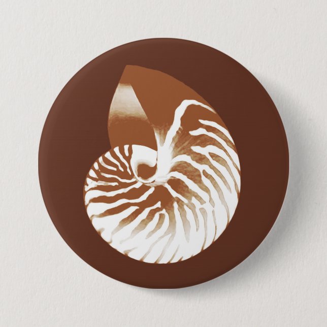 Nautilus shell - cocoa brown and white 3 inch round button (Front)