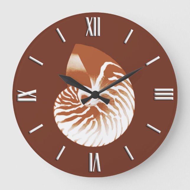 Nautilus shell - cocoa brown and white large clock (Front)