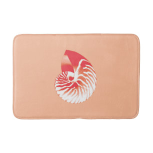 Nautilus shell - coral orange and white bath mat
