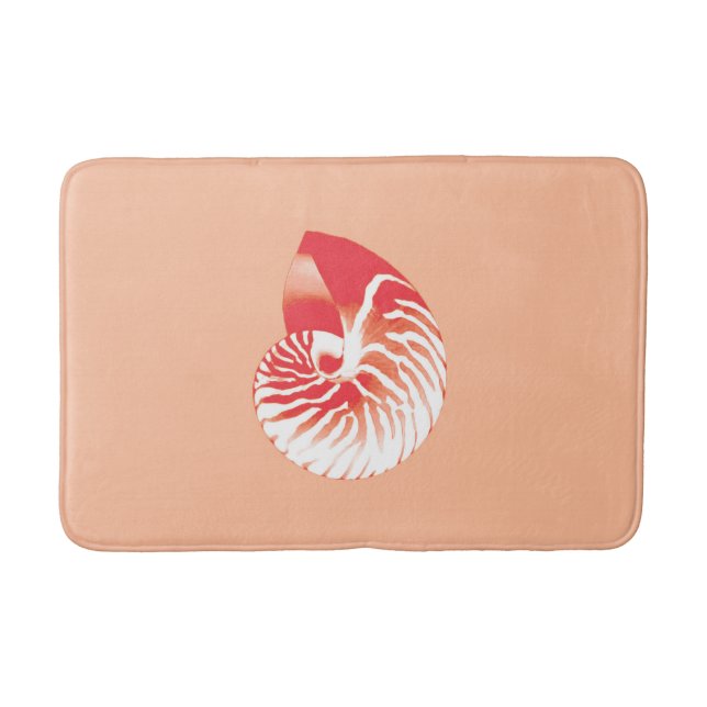 Nautilus shell - coral orange and white bath mat (Front)