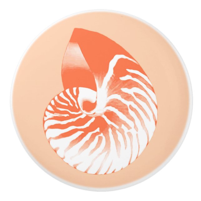 Nautilus shell - coral orange and white ceramic knob (Front)