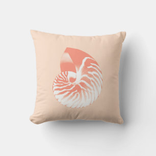 Nautilus shell - coral orange and white throw pillow