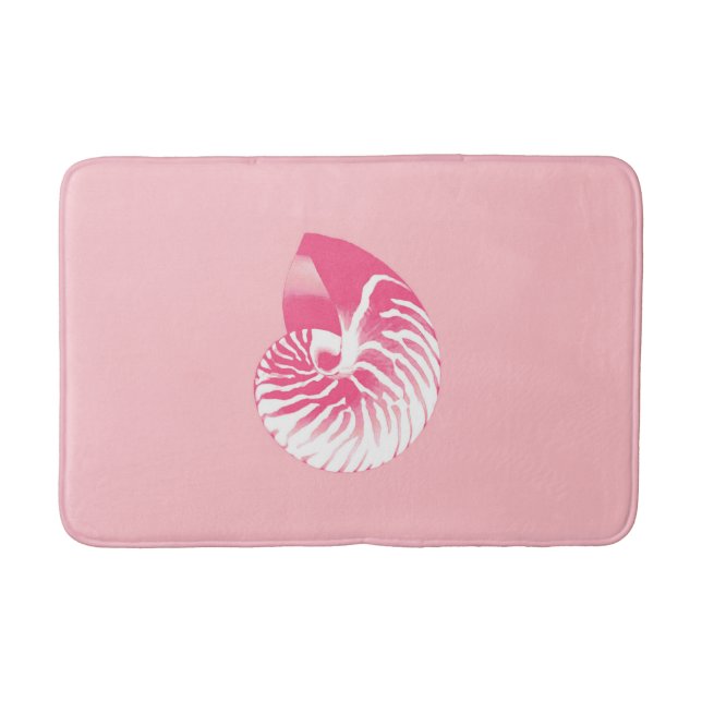 Nautilus Shell - coral pink and white Bath Mat (Front)