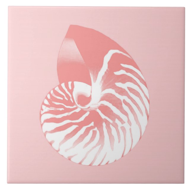Nautilus shell - coral pink and white tile (Front)