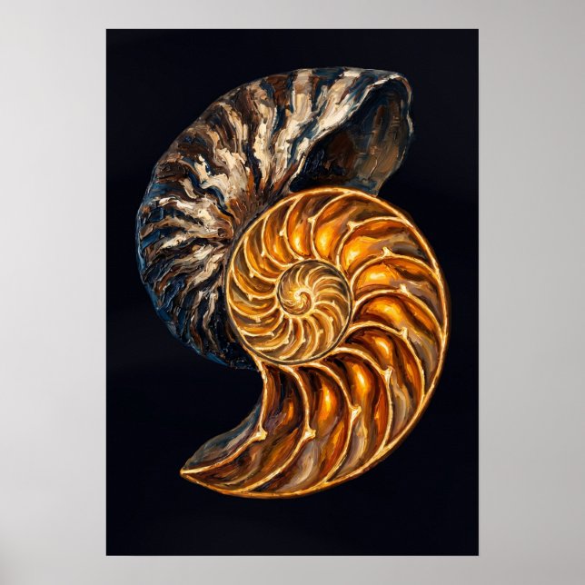 Nautilus Shell Cross-Section — Golden Spiral Poster (Front)