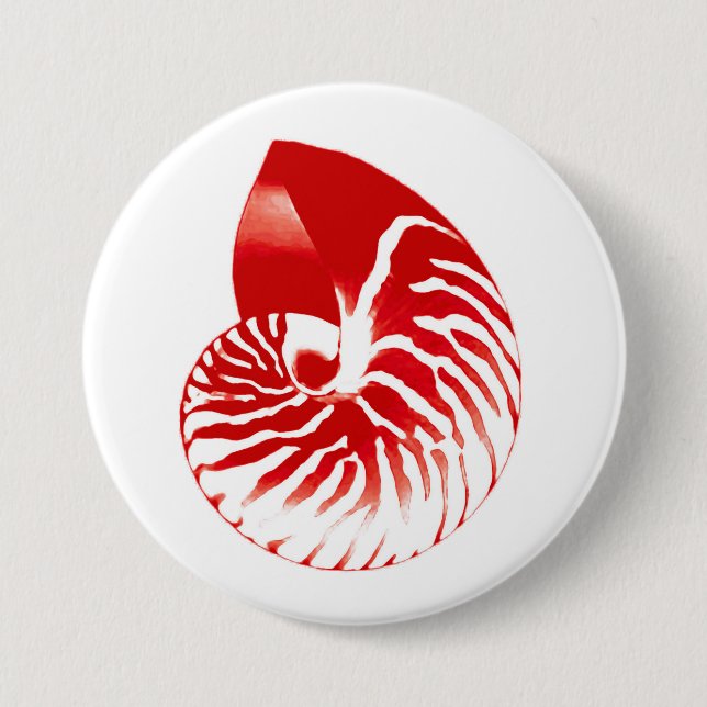 Nautilus shell - dark red and white 3 inch round button (Front)