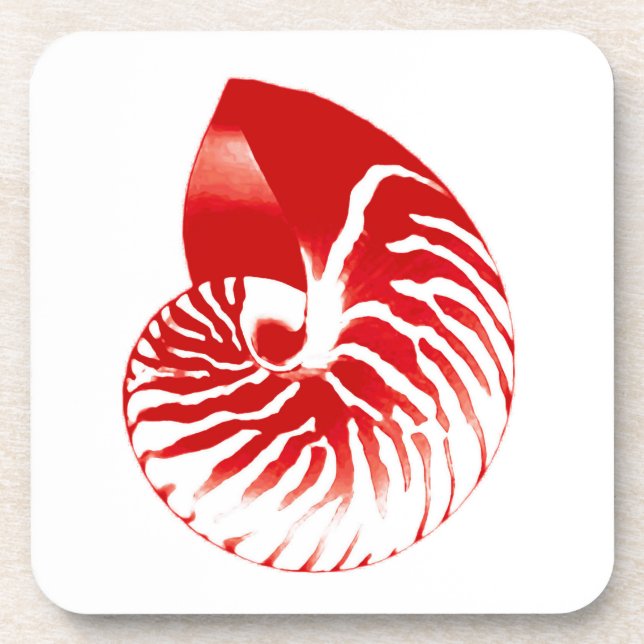 Nautilus shell - dark red and white coaster (Front)