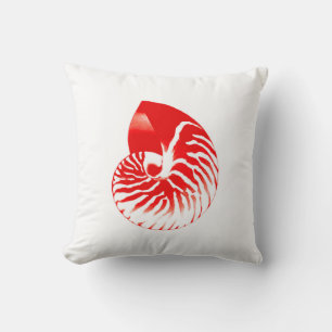 Nautilus shell - dark red and white throw pillow