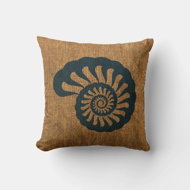 Nautilus Shell Deep Sea Blue Throw Pillow (Front)
