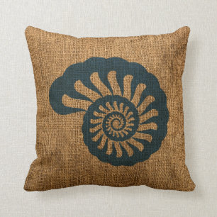Nautilus Shell Deep Sea Blue Throw Pillow
