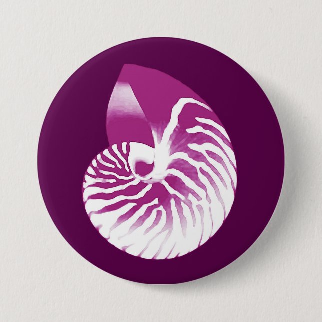 Nautilus shell - eggplant purple and white 3 inch round button (Front)