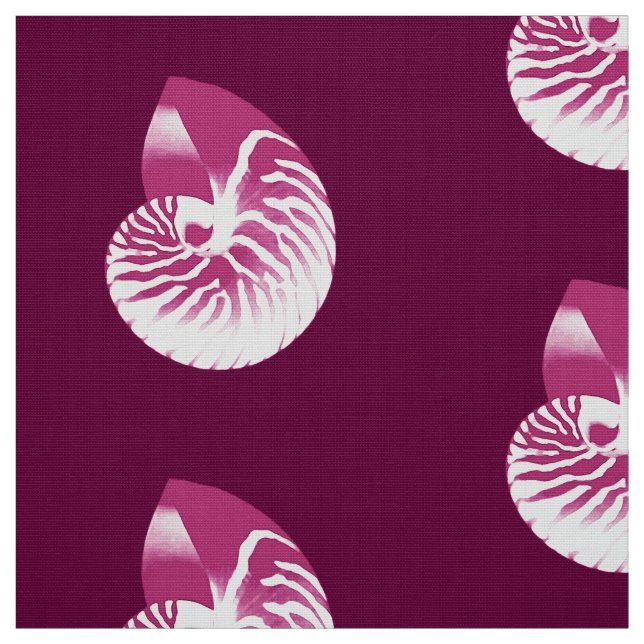 Nautilus Shell - eggplant purple and white Fabric (Swatch)