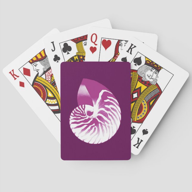 Nautilus shell - eggplant purple and white playing cards (Back)