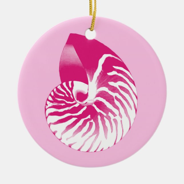 Nautilus shell - fuchsia pink and white ceramic ornament (Front)