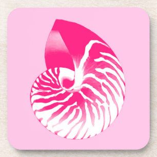 Nautilus shell - fuchsia pink and white coaster