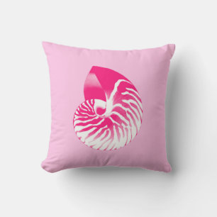 Nautilus shell - fuchsia pink and white throw pillow