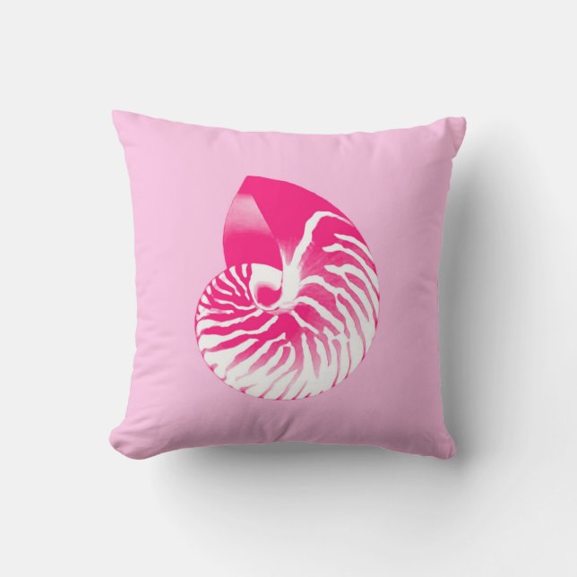 Nautilus shell - fuchsia pink and white throw pillow (Front)