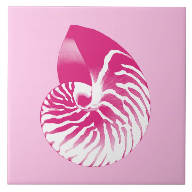 Nautilus shell - fuchsia pink and white tile (Front)