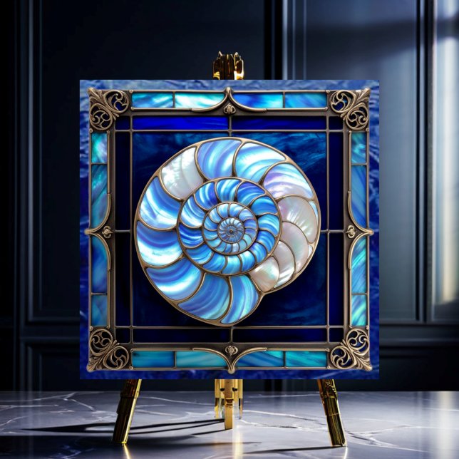 Nautilus Shell in Blue Stained-Glass Look Tile (Creator Uploaded)
