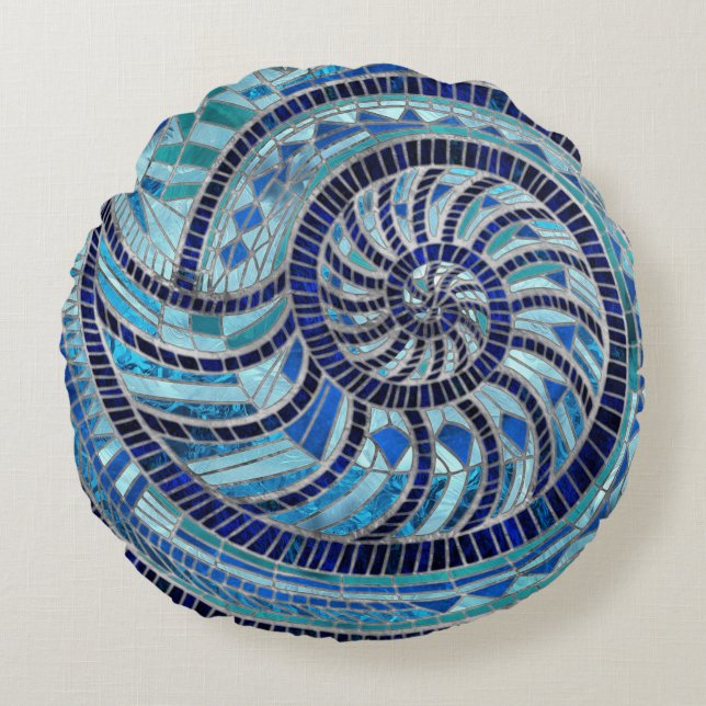 Nautilus Shell mosaic art Round Pillow (Front)