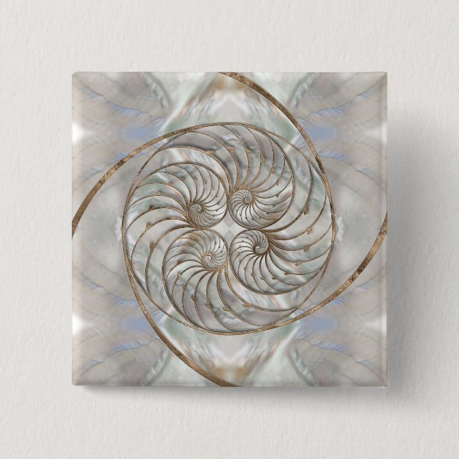 Nautilus Shell - Mother of Pearl and gold 2 Inch Square Button (Front)