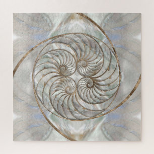 Nautilus Shell - Mother of Pearl and gold Jigsaw Puzzle