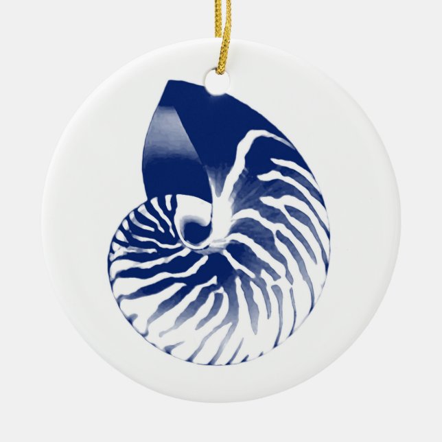 Nautilus shell - navy blue and white ceramic ornament (Front)